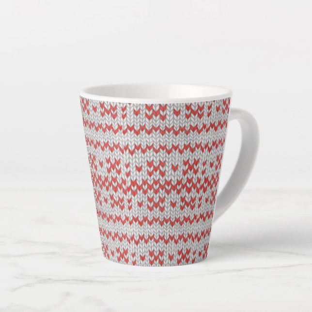 RED NORDIC KNIT Latte Mug  (Right Angle)