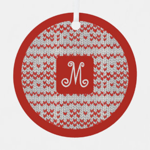 RED NORDIC KNIT Metal Circle Ornament