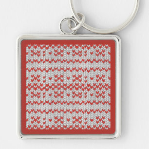 RED NORDIC KNIT Premium Square Keychain / Red