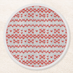 RED NORDIC KNIT Round Paper Coasters / Grey