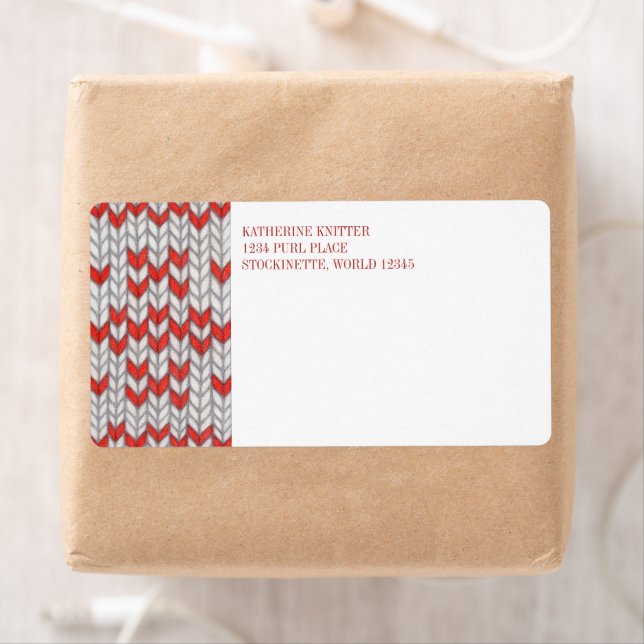 RED NORDIC KNIT Shipping Address Labels  (Insitu)