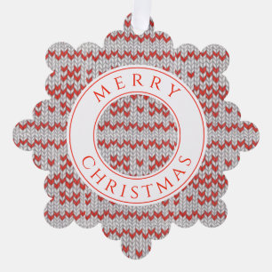RED NORDIC KNIT Snowflake Paper Ornament Card