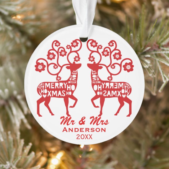Red Nordic Reindeer Custom Couple's (Arbre)