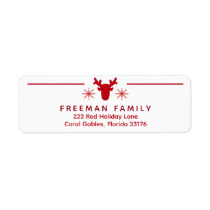 Red Nordic Reindeer Holiday Return Address Label