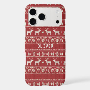 Red Nordic Reindeer Knit Pattern Personalized