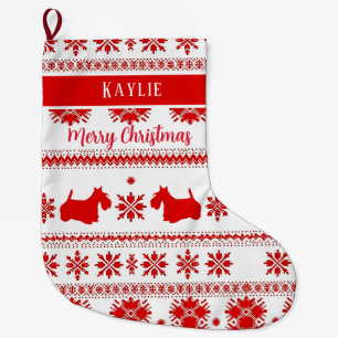 Red Nordic Scottish Terrier Dog Christmas Large Christmas Stocking