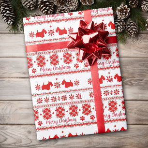 Red Nordic Scottish Terrier Dog Christmas Wrapping Paper