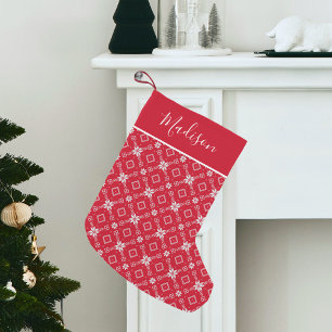 Red Nordic Snowflake Personalized Small Christmas Stocking