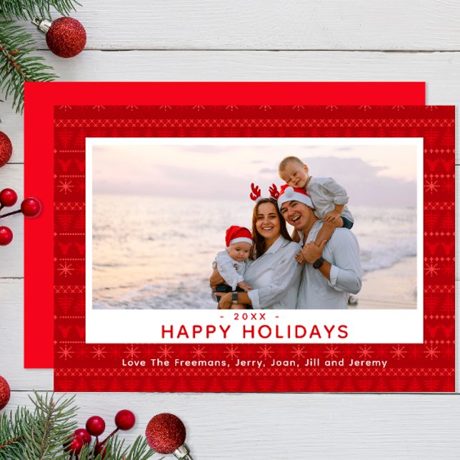 Red Nordic Sweater Motif Carte photo de vacances (Red Nordic Christmas Cards)