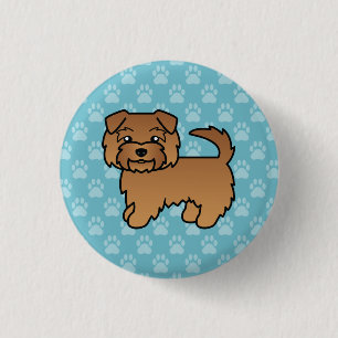 Red Norfolk Terrier Cartoon Dog On Blue 1 Inch Round Button