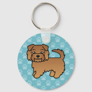 Red Norfolk Terrier Cartoon Dog On Blue Keychain