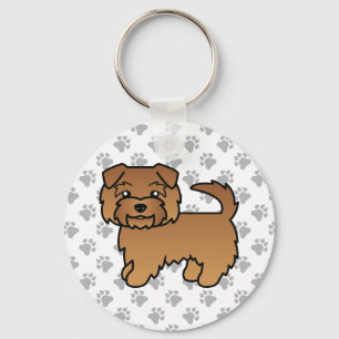 Red Norfolk Terrier Cartoon Dog & Paws Keychain