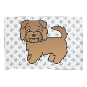 Red Norfolk Terrier Cartoon Dog & Paws Pillowcase