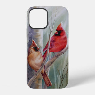 Red Northern Cardinal Bird Pair Watercolor Art iPhone 12 Case
