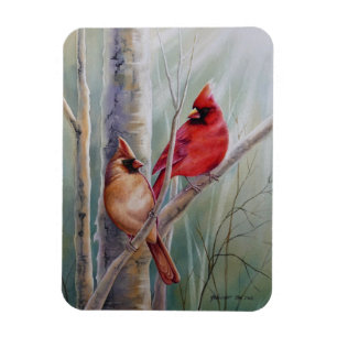 Red Northern Cardinal Bird Pair Watercolor Art Magnet