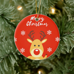 Red nose deerb ceramic ornament