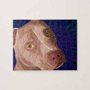 Red Nose Pit Bull with a Blue Background Jigsaw Puzzle