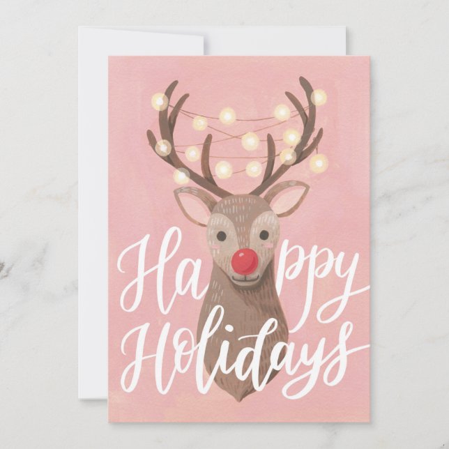 Red Nose Reindeer Christmas Flat Greeting Card (Front)