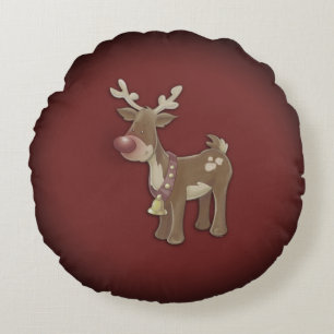 Red Nose Reindeer Christmas Round Pillow