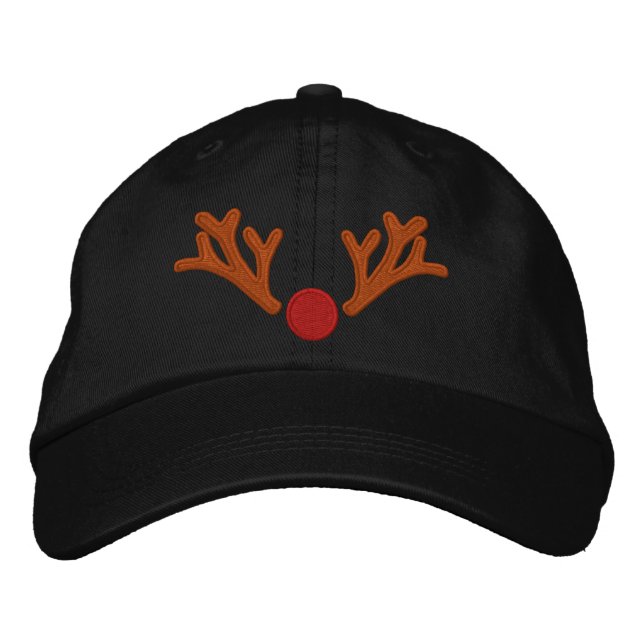 Red Nose Reindeer Embroidery Embroidered Hat (Front)