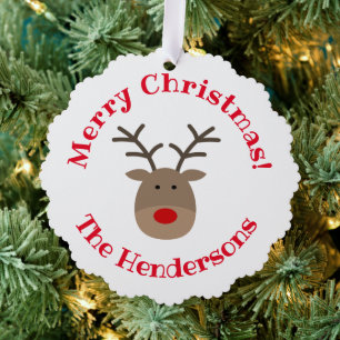 Red nose reindeer Paper Christmas Ornament Card