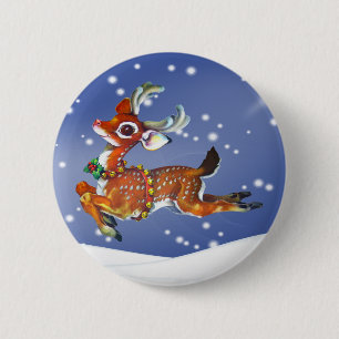 Red Nose Reindeer Vintage Art 2 Inch Round Button
