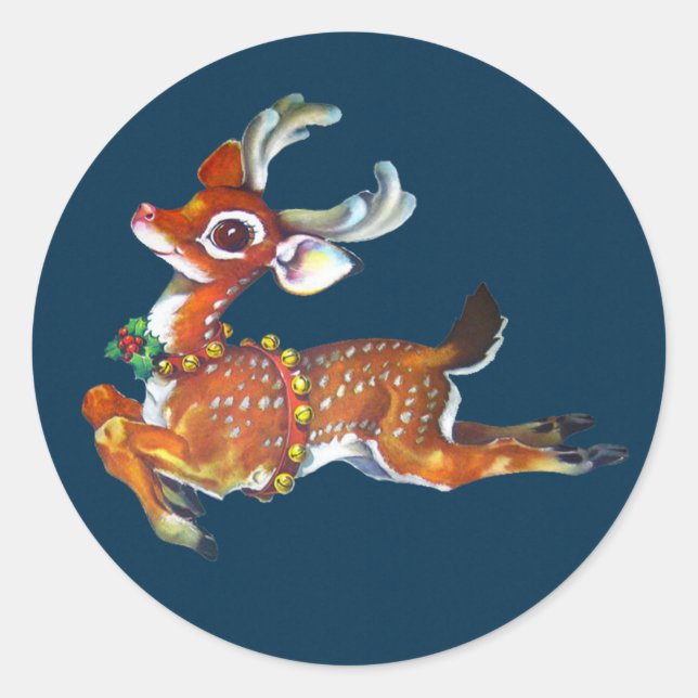 Red Nose Reindeer Vintage Art Classic Round Sticker (Front)