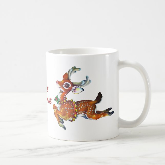 Red Nose Reindeer Vintage Art Coffee Mug (Right)