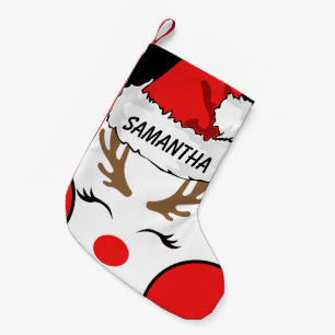 Red Nose Reindeer with Santa's Hat Name Small Chri Christmas Stocking