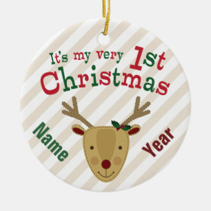 Red-Nosed Reindeer Baby's 1st Christmas Ceramic Ornament