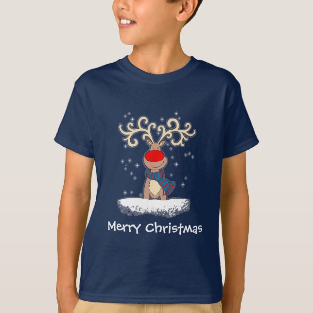 Red-nosed reindeer kid's blue t-shirt (Front)