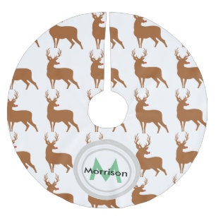 Red Nosed Reindeer Monogram Christmas Tree Skirt