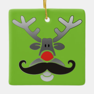 Red Nosed Rudolph with Moustache + your idea Ceramic Ornament
