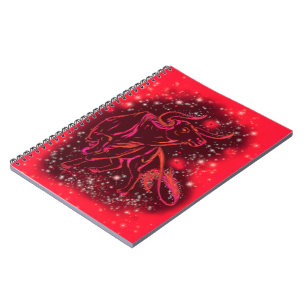 Red Notebook Bull Running At Starry Night