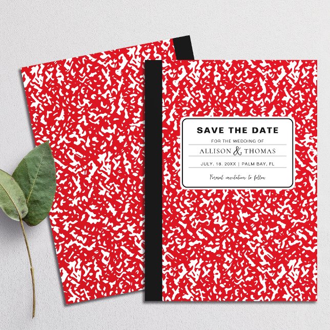 Red Notebook Teacher Funny Save The Date Wedding Invitation (Perfect for school teachers and anyone who appreciates a playful twist on tradition.)