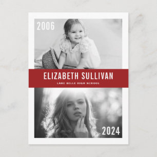 Red Now and Then Class of 2022 Graduation Announcement Postcard