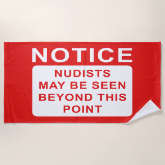 Red Nudist Beach Sign Notice Towel