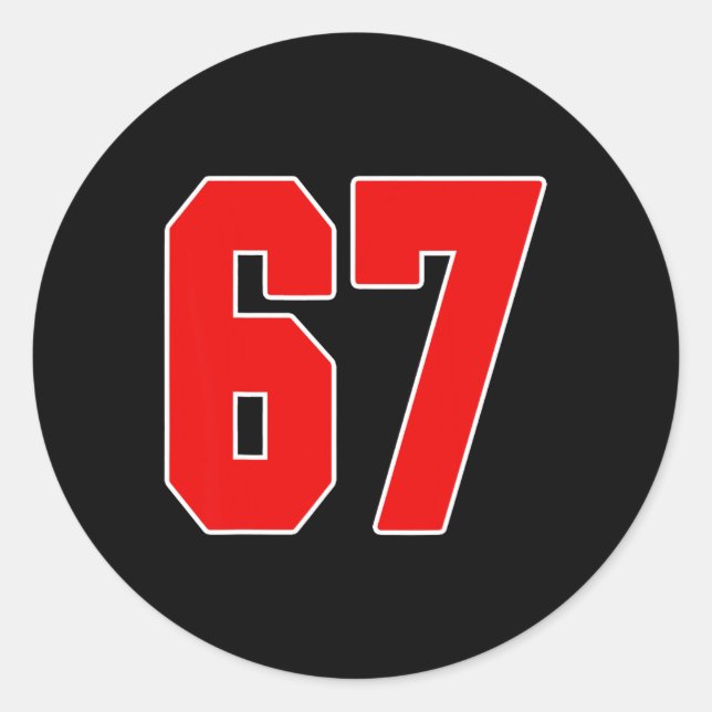 Red Number 67 Jersey Big #67 Uniform Favourite Pla Classic Round Sticker (Front)