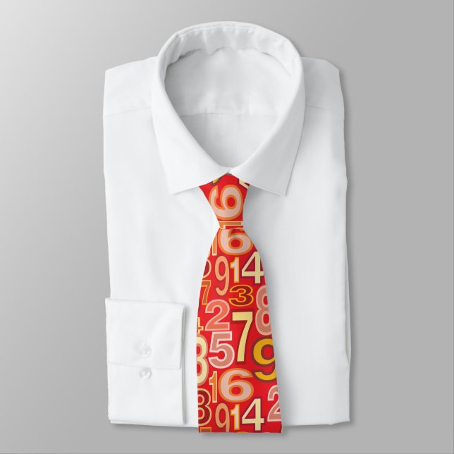 Red Number Pattern Tie (Tied)