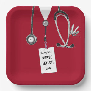 Red Nurse Grad 2025 Party Paper Plates