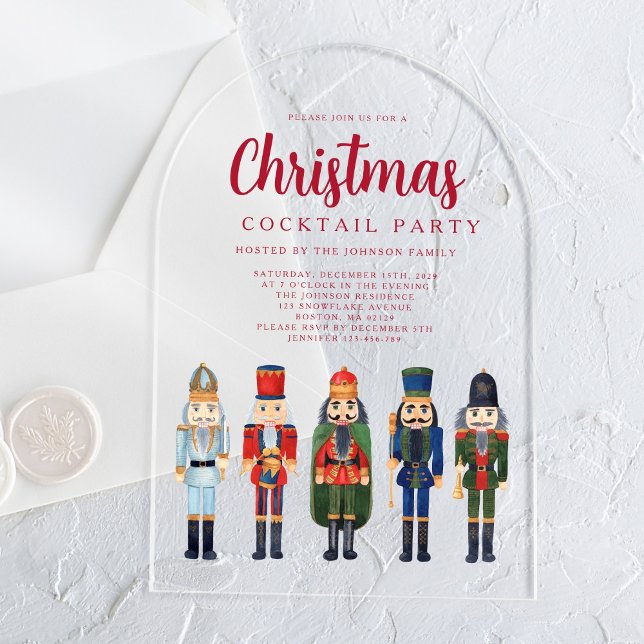 Red Nutcracker Christmas Cocktail Party Acrylic Invitations (Red Nutcracker Christmas Cocktail Party Acrylic Invitations)