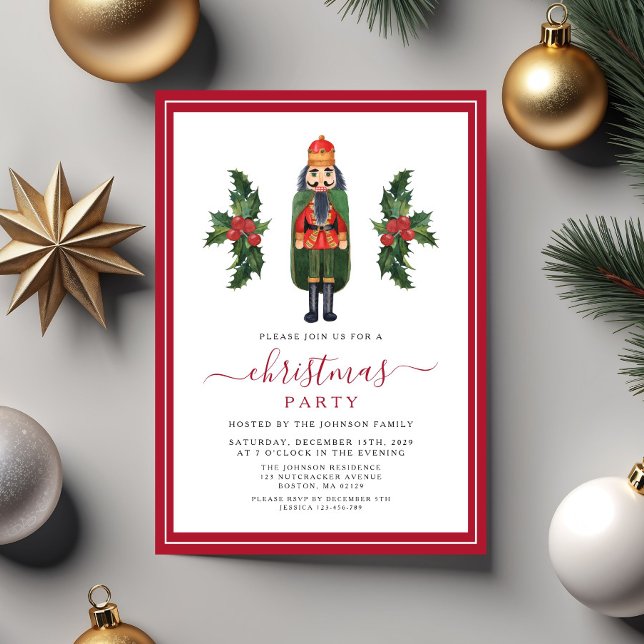 Red Nutcracker Christmas Party  Invitation (Elegant Red Nutcracker Christmas Party Invitation)