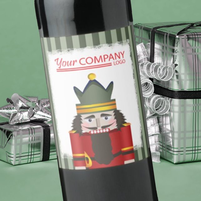 Red Nutcracker Company Logo Christmas Wine Label (company Christmas logo wine labels, corporate holiday stickers, red green nutcracker, bavarian)