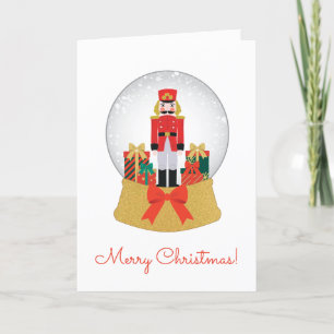 Red Nutcracker Snow Globe Folded Holiday Card