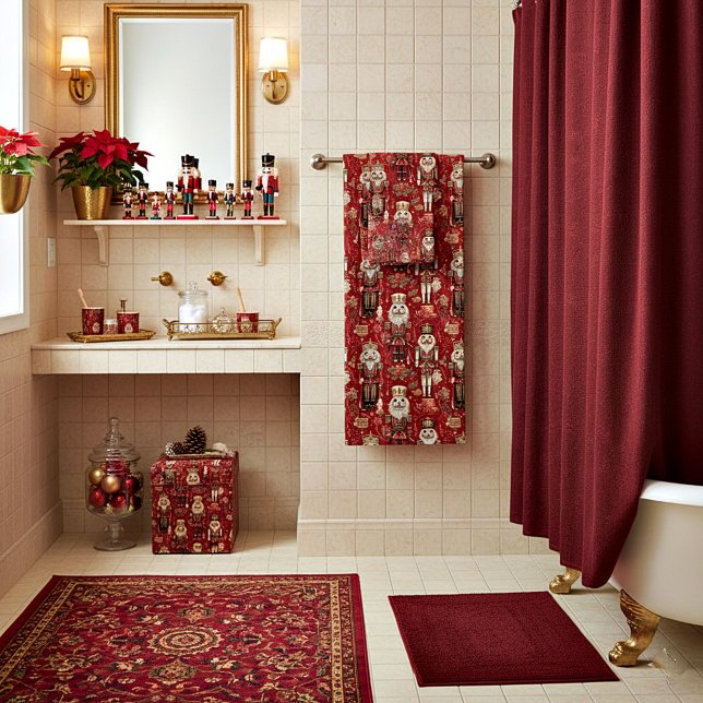 Red nutcrackers pattern Christmas Bath Towel Set (Creator Uploaded)