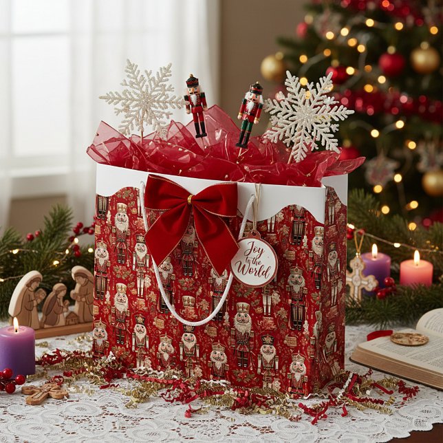 Red nutcrackers pattern Christmas snow capped Large Gift Bag (Creator Uploaded)