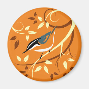 Red Nuthatch On Stylized Tree Branch Magnet