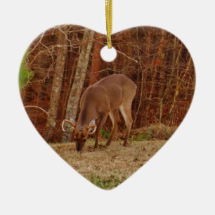 Red Oak Camouflage Stag Buck Deer Feeding Ceramic Ornament
