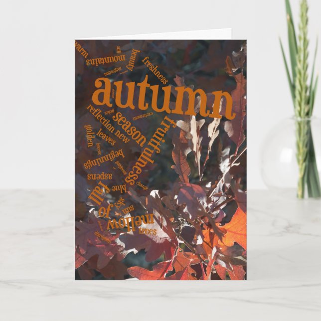 Red Oak Feuilles et Word Art carte d'action de grâ (Devant)