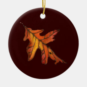 Red Oak Leaf Ceramic Ornament